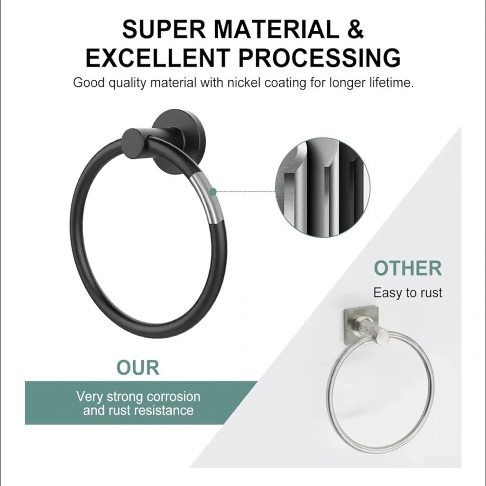 SetSail Towel Holder for Bathroom/Kitchen Wall Matte Black Towel Ring NIB